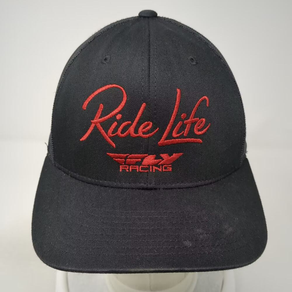 Fly Racing Ride Life Trucker Hat Black Red OS Mesh Snapback Embroidered Moto - Picture 2 of 9